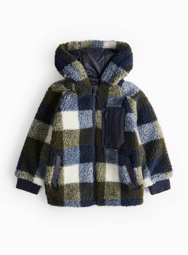 Blue Check Borg Fleece Hooded Jacket 4-5 years